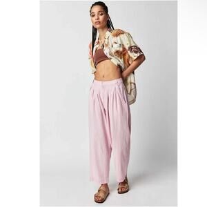 Free People Lotta Love‎ Linen Trousers Womens Pink Pants Size 2